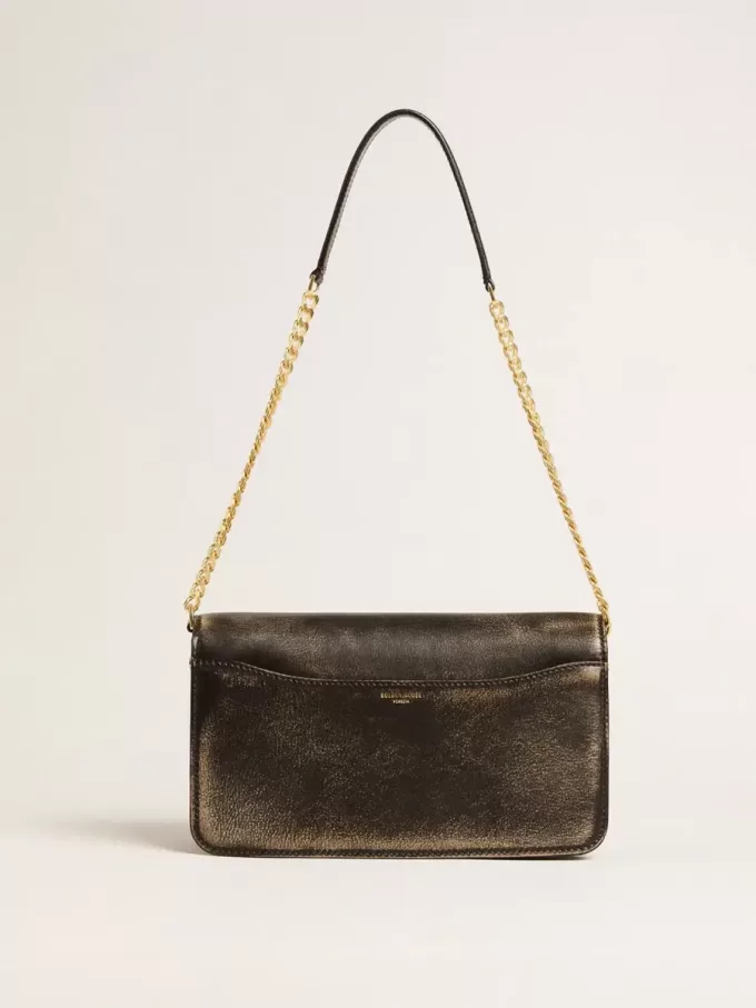 Borsa Gioia in pelle vintage nera con dettagli dorati Borsa Gioia in pelle vintage nera con dettagli dorati