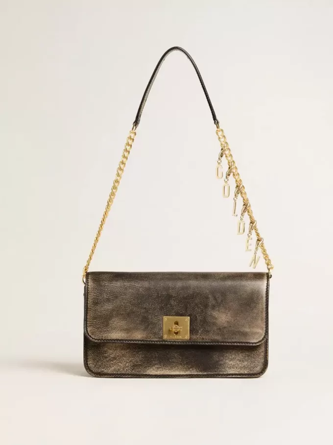 Borsa Gioia in pelle vintage nera con dettagli dorati Borsa Gioia in pelle vintage nera con dettagli dorati