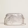 Borsa Mini Star da donna in pelle laminata argento con stella tono su tono Borsa Mini Star da donna in pelle laminata argento con stella tono su tono