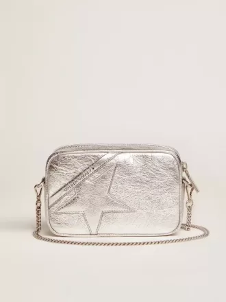 Borsa Mini Star da donna in pelle laminata argento con stella tono su tono