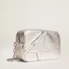 Borsa Mini Star da donna in pelle laminata argento con stella tono su tono Borsa Mini Star da donna in pelle laminata argento con stella tono su tono
