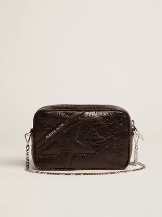 Borsa Mini Star da donna in pelle nera lucida con stella tono su tono