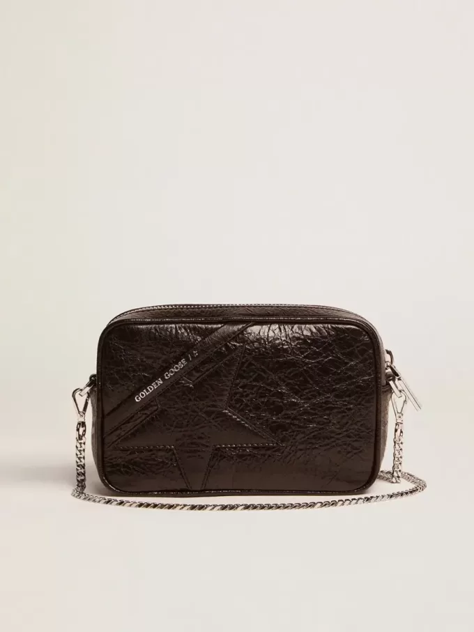 Borsa Mini Star da donna in pelle nera lucida con stella tono su tono Borsa Mini Star da donna in pelle nera lucida con stella tono su tono