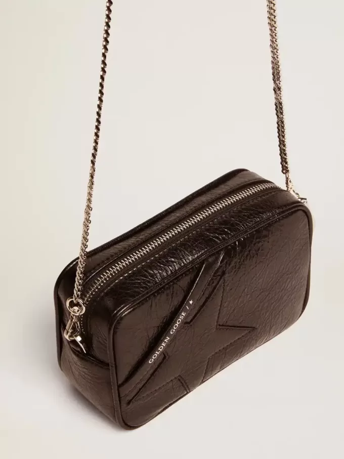 Borsa Mini Star da donna in pelle nera lucida con stella tono su tono Borsa Mini Star da donna in pelle nera lucida con stella tono su tono