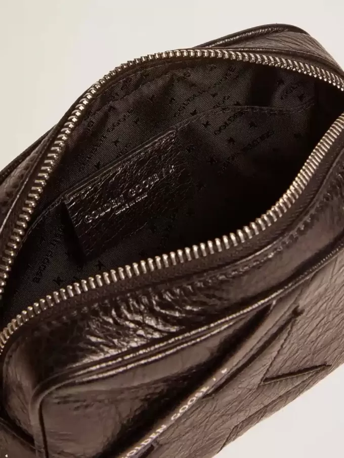 Borsa Mini Star da donna in pelle nera lucida con stella tono su tono Borsa Mini Star da donna in pelle nera lucida con stella tono su tono