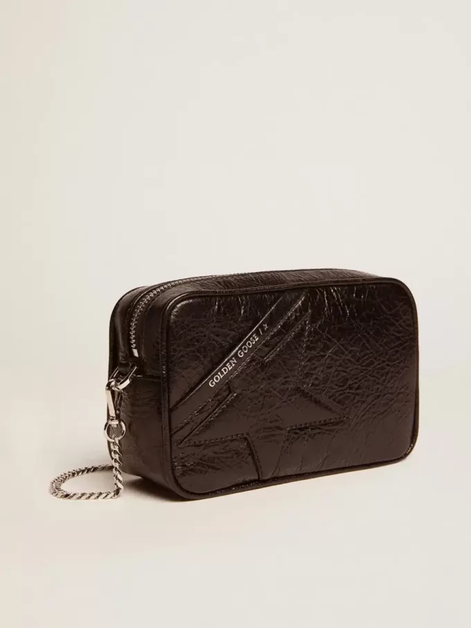 Borsa Mini Star da donna in pelle nera lucida con stella tono su tono Borsa Mini Star da donna in pelle nera lucida con stella tono su tono