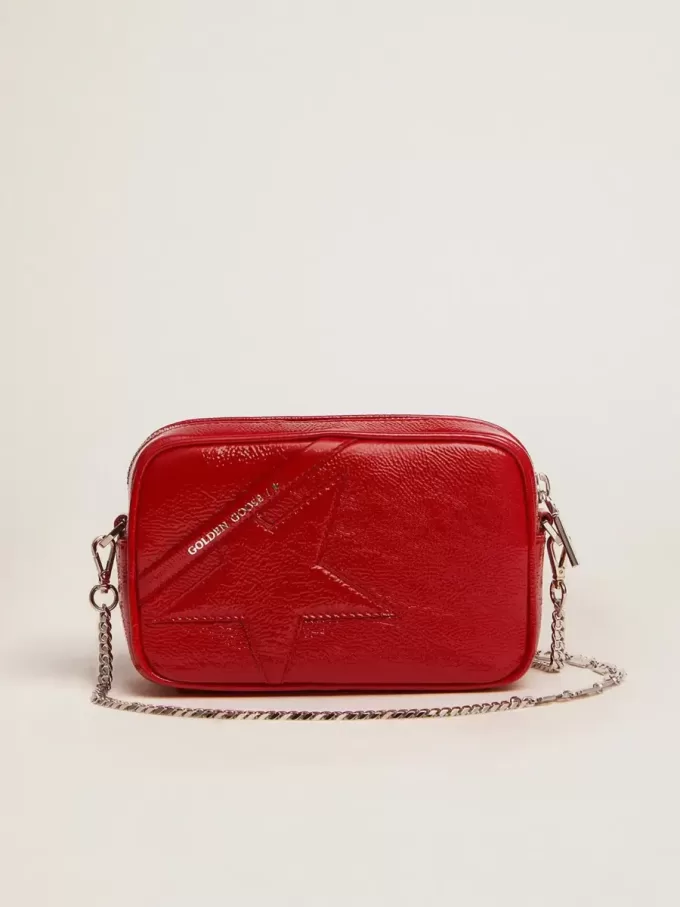 Borsa Mini Star da donna in pelle verniciata rossa con stella tono su tono Borsa Mini Star da donna in pelle verniciata rossa con stella tono su tono