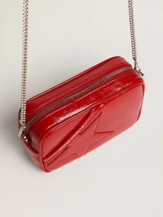 Borsa Mini Star da donna in pelle verniciata rossa con stella tono su tono Borsa Mini Star da donna in pelle verniciata rossa con stella tono su tono