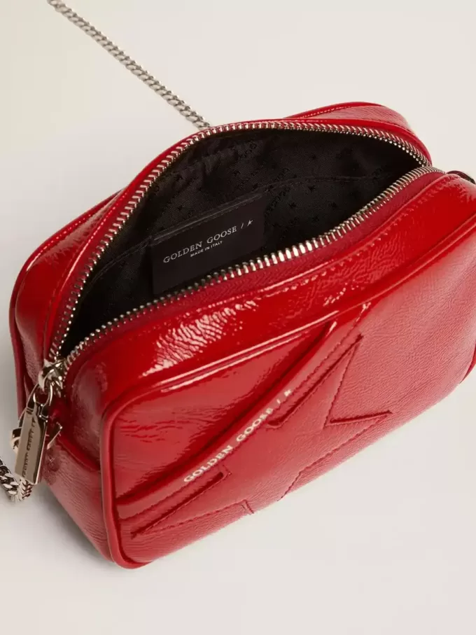 Borsa Mini Star da donna in pelle verniciata rossa con stella tono su tono Borsa Mini Star da donna in pelle verniciata rossa con stella tono su tono