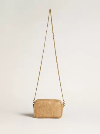 Borsa Mini Star in pelle beige con stampa serpente