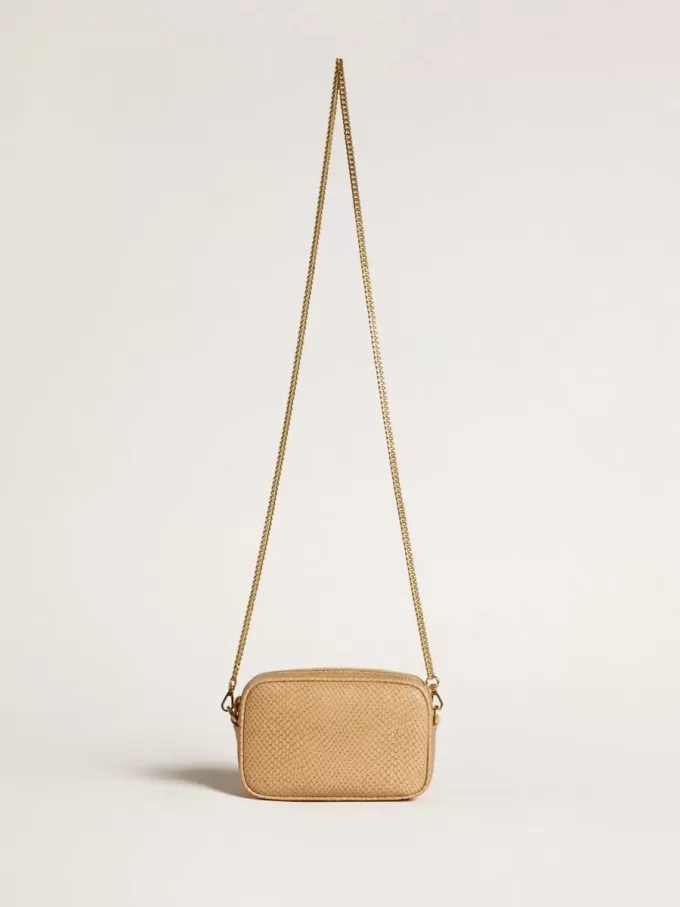 Borsa Mini Star in pelle beige con stampa serpente