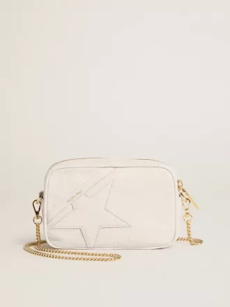 Borsa Mini Star in pelle bianco burro con stella tono su tono
