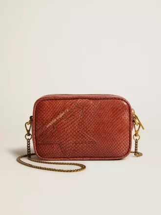Borsa Mini Star in pelle color ruggine con stampa serpente