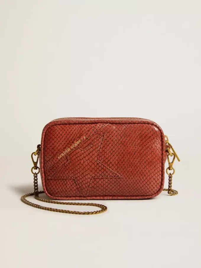 Borsa Mini Star in pelle color ruggine con stampa serpente Borsa Mini Star in pelle color ruggine con stampa serpente