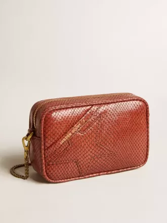 Borsa Mini Star in pelle color ruggine con stampa serpente