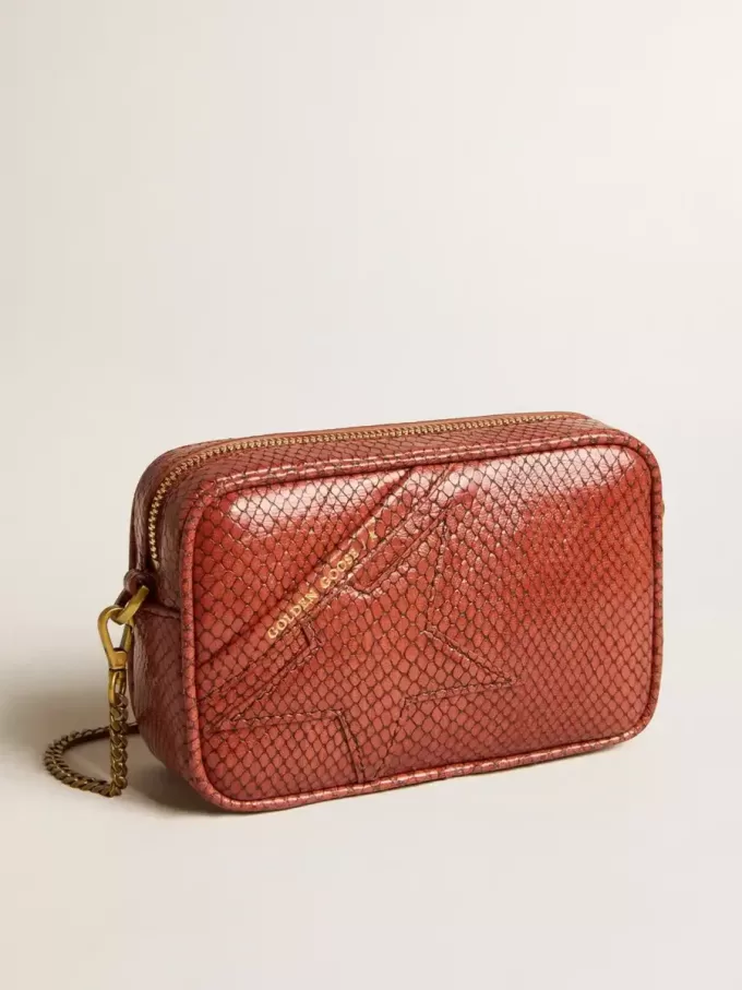 Borsa Mini Star in pelle color ruggine con stampa serpente Borsa Mini Star in pelle color ruggine con stampa serpente