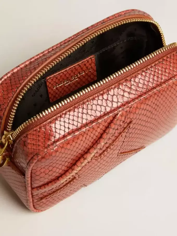 Borsa Mini Star in pelle color ruggine con stampa serpente Borsa Mini Star in pelle color ruggine con stampa serpente