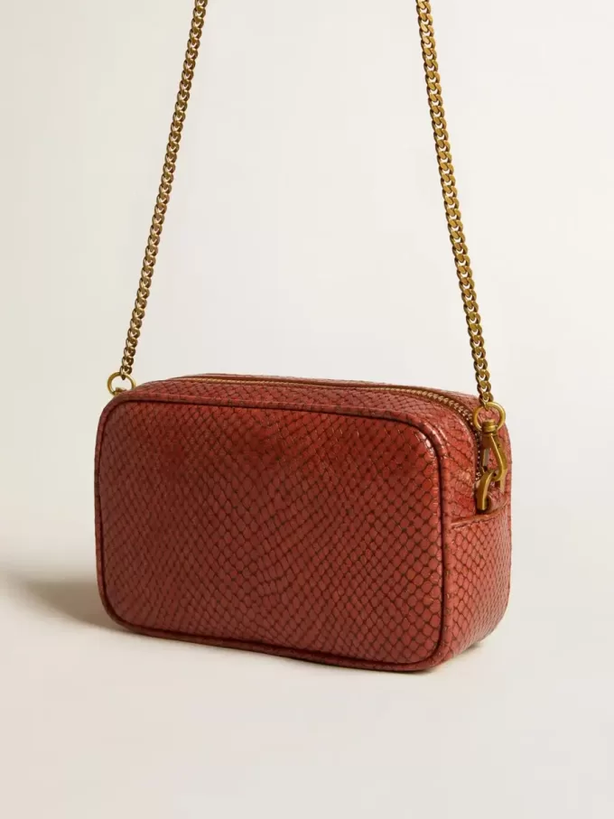 Borsa Mini Star in pelle color ruggine con stampa serpente Borsa Mini Star in pelle color ruggine con stampa serpente