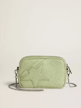 Borsa Mini Star in pelle verde chiaro con stampa serpente