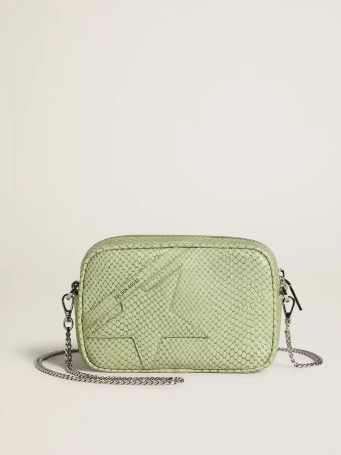 Borsa Mini Star in pelle verde chiaro con stampa serpente
