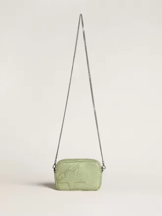 Borsa Mini Star in pelle verde chiaro con stampa serpente