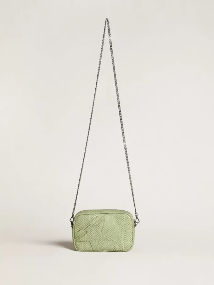 Borsa Mini Star in pelle verde chiaro con stampa serpente
