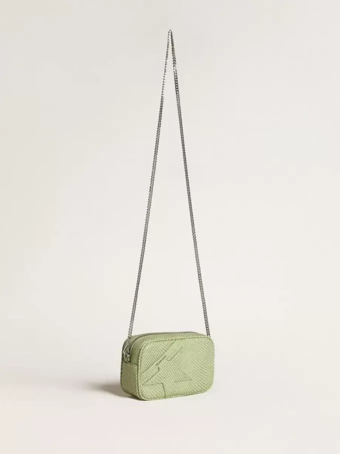 Borsa Mini Star in pelle verde chiaro con stampa serpente