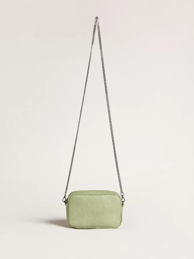 Borsa Mini Star in pelle verde chiaro con stampa serpente