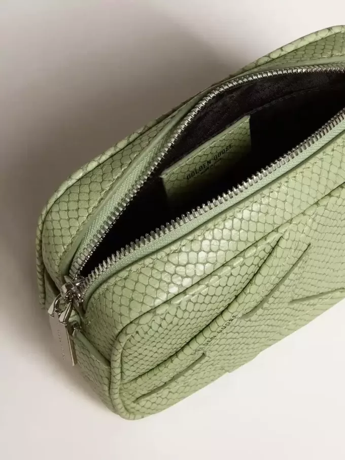 Borsa Mini Star in pelle verde chiaro con stampa serpente
