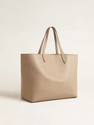 Borsa Pasadena color tortora in pelle liscia con logo dorato