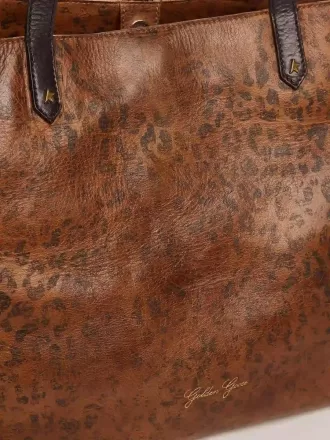 Borsa Pasadena in pelle martellata con stampa leopardata e manici neri a contrasto