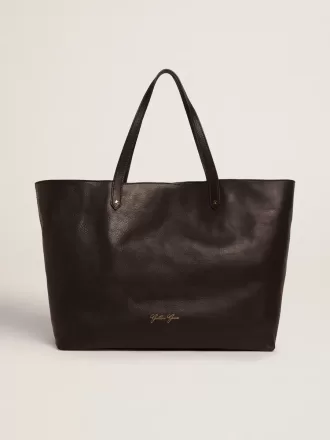 Borsa Pasadena in pelle martellata nera con logo dorato sul davanti