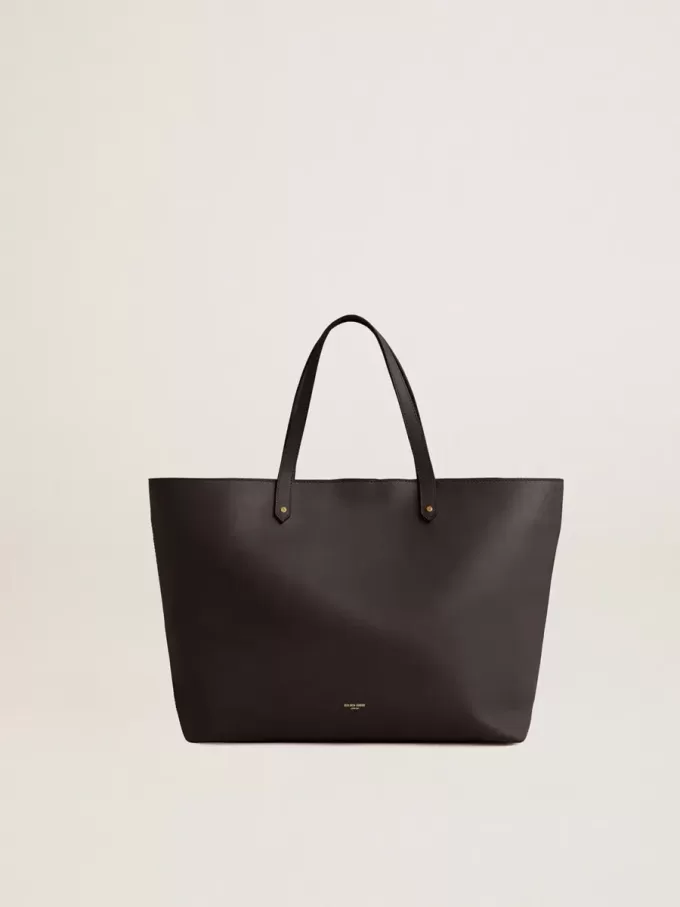 Borsa Pasadena nera in pelle liscia con logo dorato