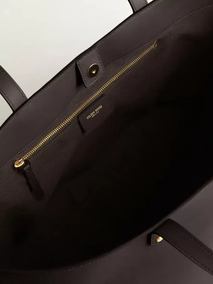 Borsa Pasadena nera in pelle liscia con logo dorato