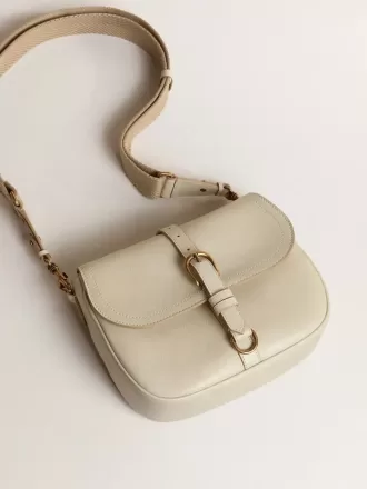 Borsa Sally media in pelle porcellana con fibbia e tracolla a contrasto