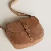 Borsa Sally media in pelle scamosciata color cenere con fibbia e tracolla a contrasto Borsa Sally media in pelle scamosciata color cenere con fibbia e tracolla a contrasto