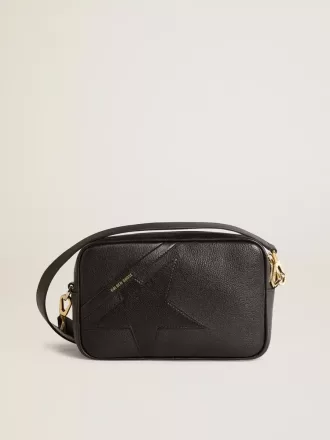 Borsa Star in pelle nera con stella tono su tono