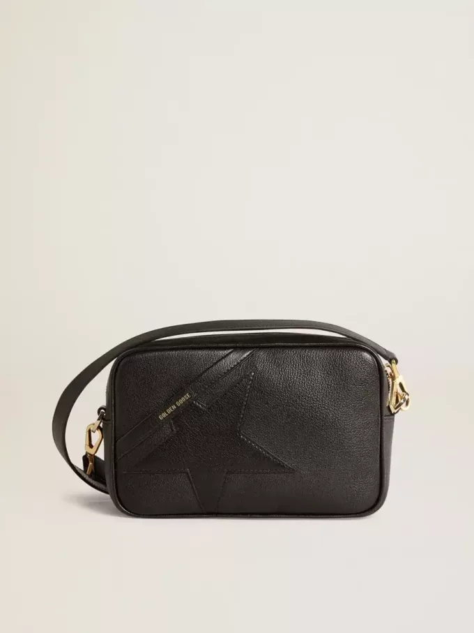 Borsa Star in pelle nera con stella tono su tono