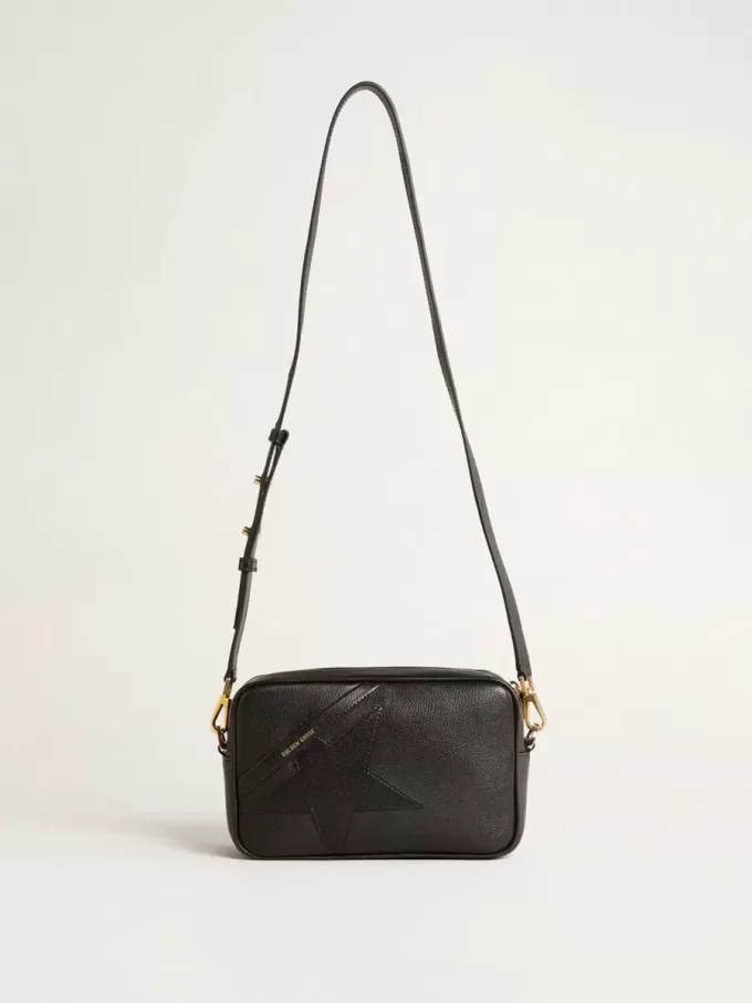 Borsa Star in pelle nera con stella tono su tono