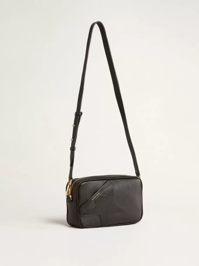 Borsa Star in pelle nera con stella tono su tono