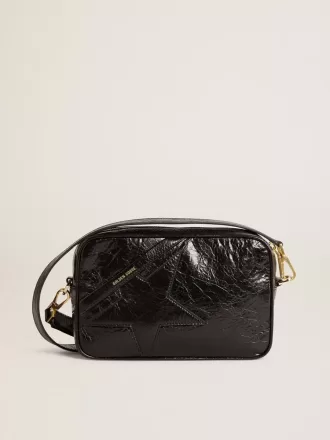 Borsa Star in pelle nera lucida con stella tono su tono