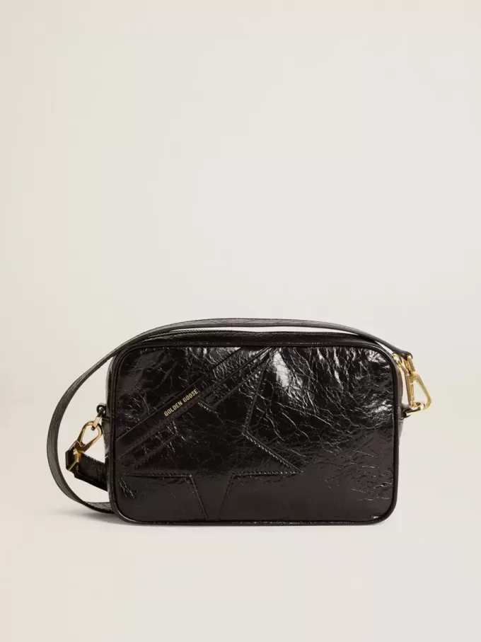 Borsa Star in pelle nera lucida con stella tono su tono Borsa Star in pelle nera lucida con stella tono su tono