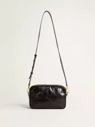 Borsa Star in pelle nera lucida con stella tono su tono