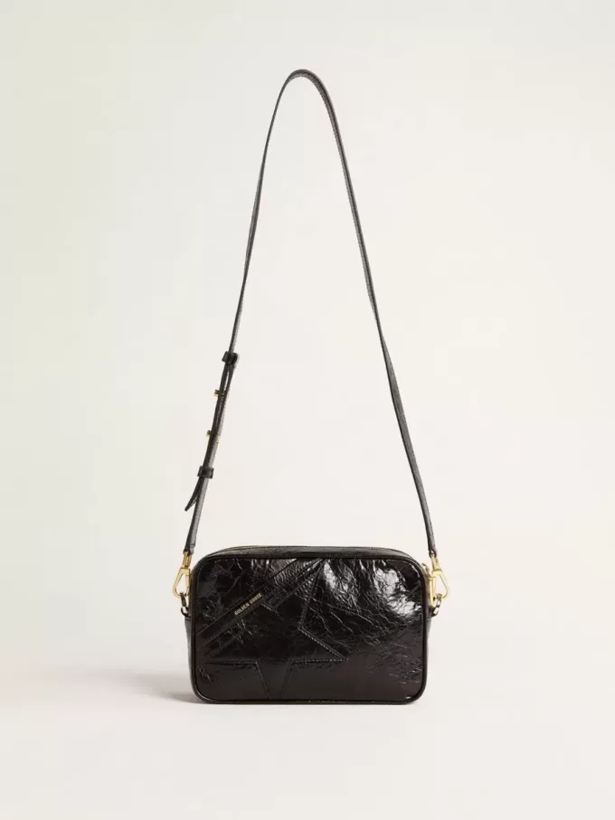 Borsa Star in pelle nera lucida con stella tono su tono Borsa Star in pelle nera lucida con stella tono su tono