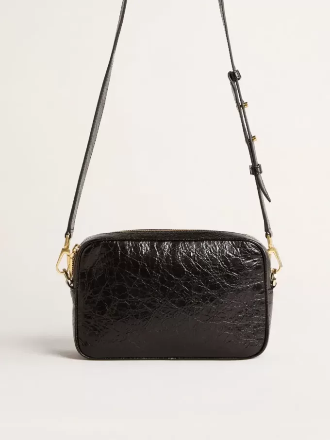 Borsa Star in pelle nera lucida con stella tono su tono Borsa Star in pelle nera lucida con stella tono su tono
