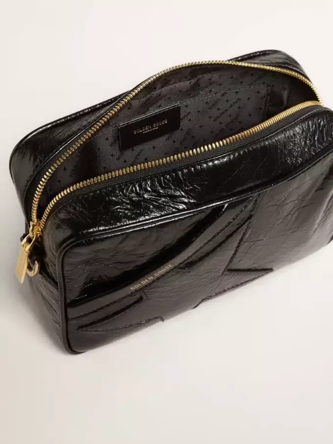 Borsa Star in pelle nera lucida con stella tono su tono Borsa Star in pelle nera lucida con stella tono su tono