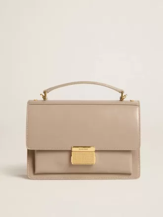 Borsa Venezia in pelle beige con bordi e dettagli dorati