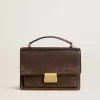 Borsa Venezia in pelle goffrata marrone scuro vintage con dettagli dorati