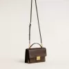 Borsa Venezia in pelle goffrata marrone scuro vintage con dettagli dorati