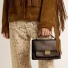Borsa Venezia in pelle goffrata marrone scuro vintage con dettagli dorati